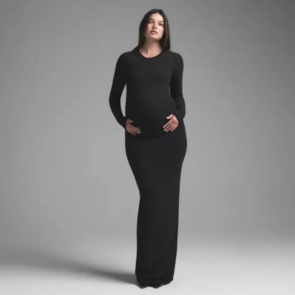 SKIMS Fits Everybody Long Sleeve Maternity Dress Onyx DS-DRS-6669W Size 4X